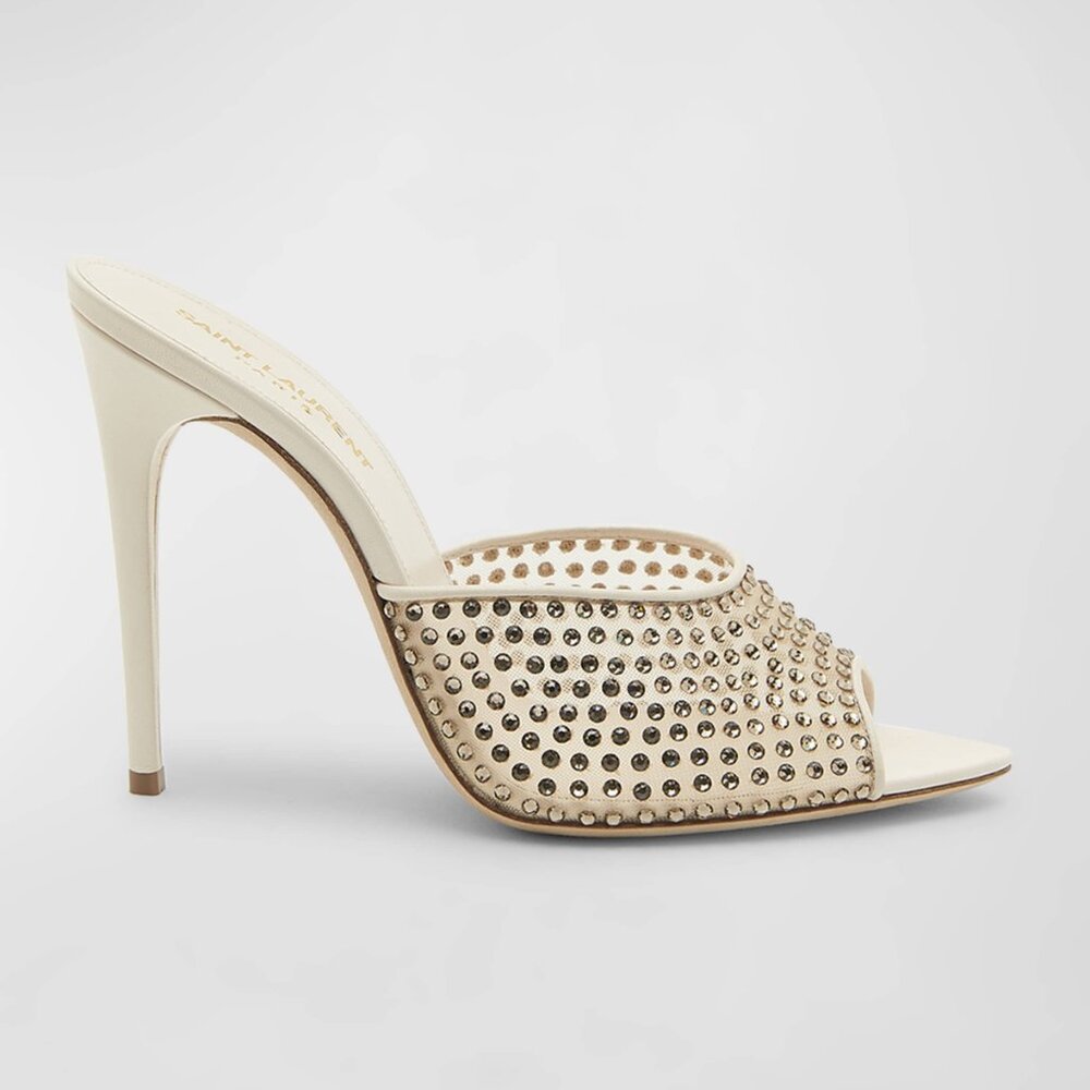 SAINT LAURENT Gippy Crystal Mesh Stiletto Mules Color Nude & Crystal 40 - Picture 4 of 16